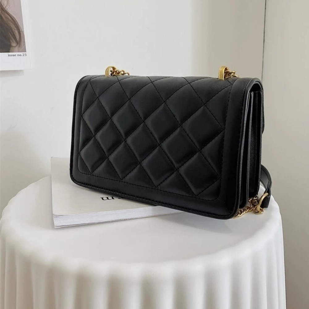 Black Crossbody / Shoulder Bag with gold accents - Picture 3 of 10